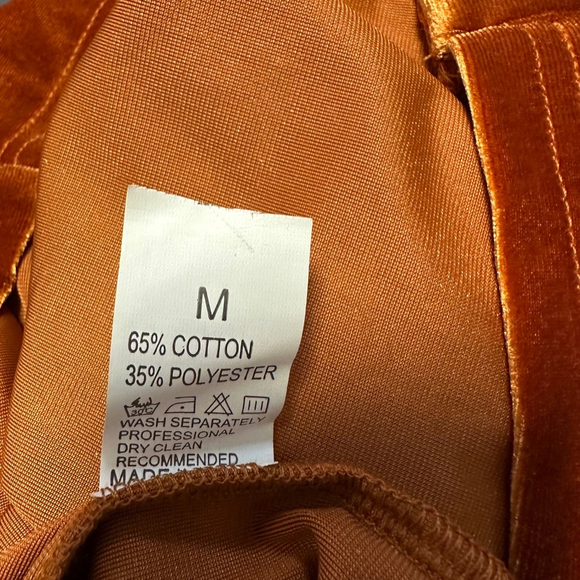 Women’s Long Sleeve Bodycon Dress Turn-Down Collar Velvet Ruched Rust Orange M - Picture 12 of 12